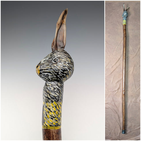 Vintage Brown Shaft Rabbit Head Handle Walking Stick 110cm